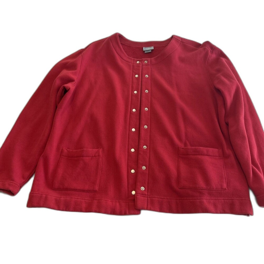 Vtg Classic Elements Red Snap Front Fleece Jacket Cardigan Grandmacore XL
